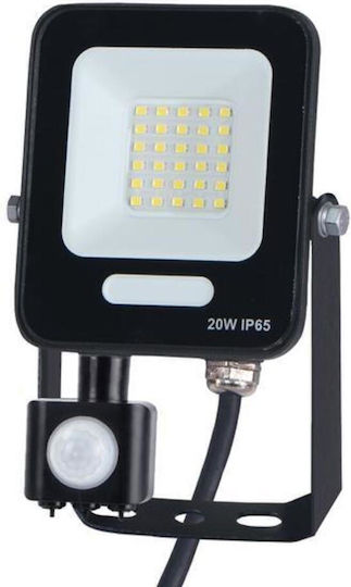 Στεγανός Προβολέας LED 20W Φυσικό Λευκό 4000K με Αισθητήρα Κίνησης IP54