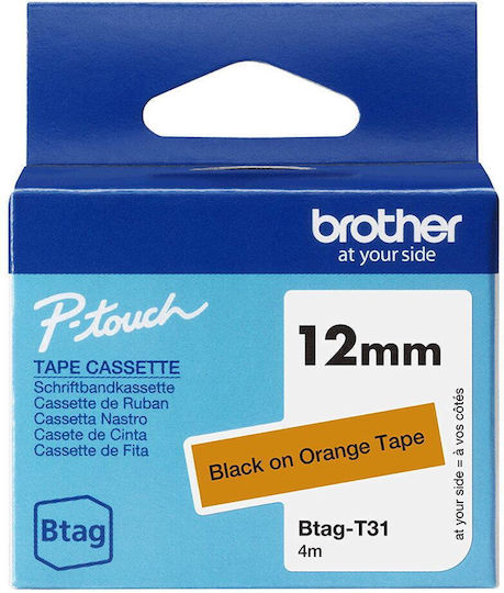 Brother Etikettenband 4m x 12mm in Schwarz Farbe 1Stück