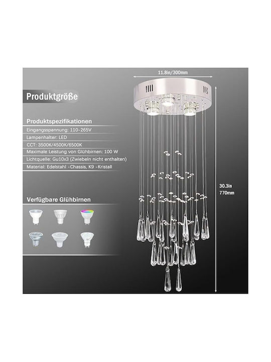 Lampa Chandelier Ø77cm with Crystals Silver