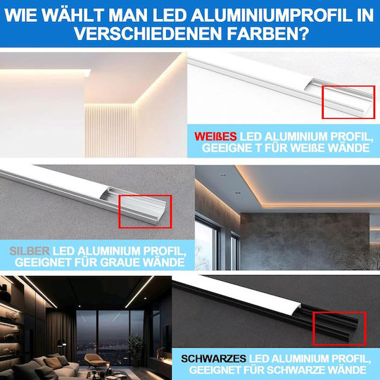 Chesbung Aluminiumprofil Für LED-Streifen Set 6 Stück 1 m U-Form Weiß