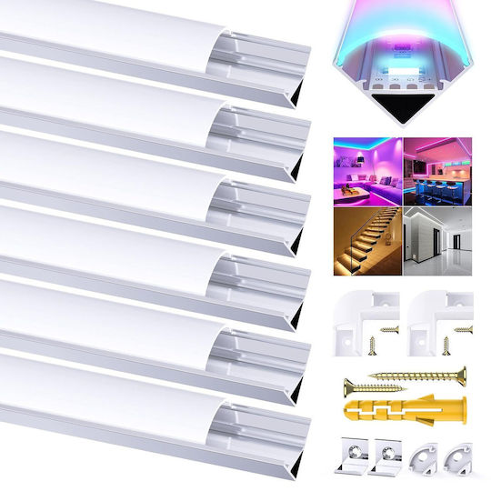 Set Profil Aluminiu Pentru Bandă LED Chesbung 12 Bucăți 1 M Formă V Alb