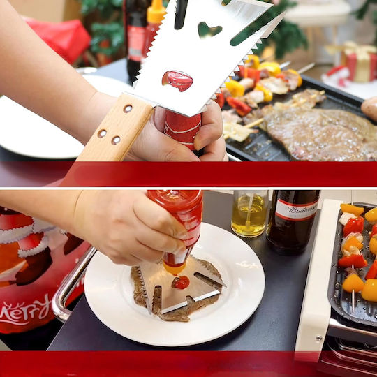 Spatulă Multifuncțională 6-în-1 Pentru Grătar Din Oțel Inoxidabil Cu Mâner Din Lemn