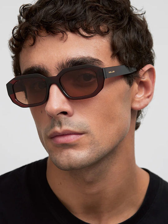 Meller Kessie Unisex Sunglasses with Red Horn-Rimmed Frame and Brown Polarized Lenses KES3-MAROONGBROWN