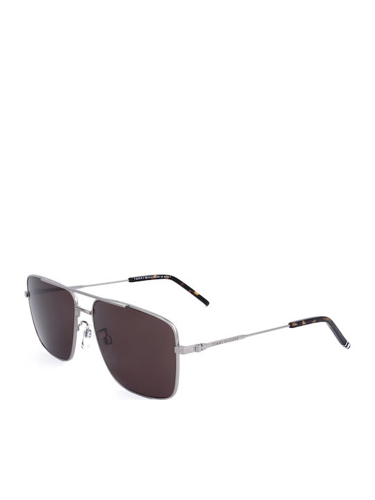 Tommy Hilfiger Men's Sunglasses with Silver Metallic Frame and Brown Lenses