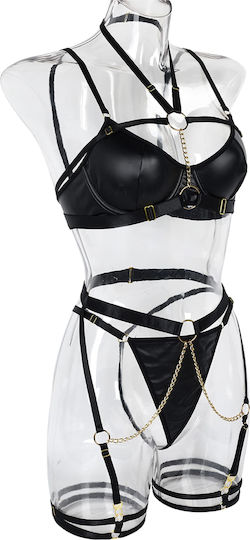 Women's Sexy Erotic Lingerie Set Sexy Leather Chain Black S