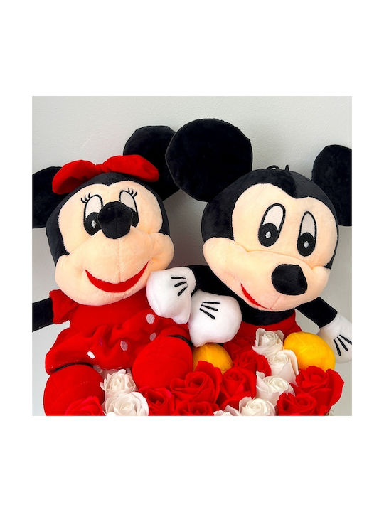 Aranjament Floral Mickey Minnie Mouse 29 Trandafiri Săpun În Cutie Albă În Formă De Inimă 29x35 Cm