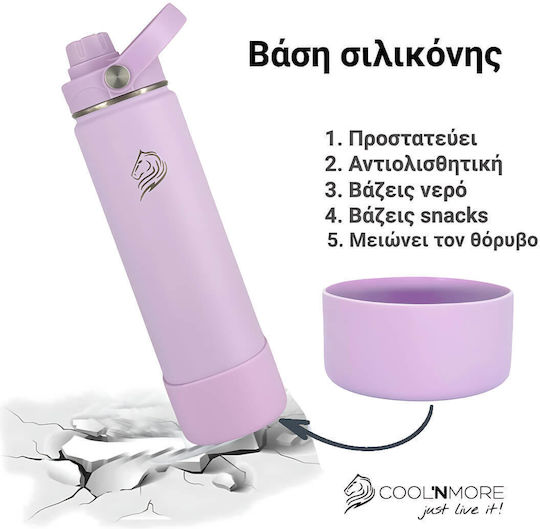 Cool'NMore Stainless Steel Thermos Bottle BPA Free 750ml Lavender with Straw Handle Loop and Mouthpiece