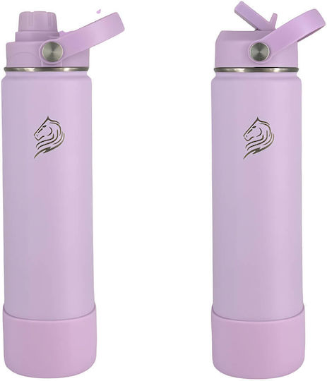 Cool'NMore Stainless Steel Thermos Bottle BPA Free 750ml Lavender with Straw Handle Loop and Mouthpiece