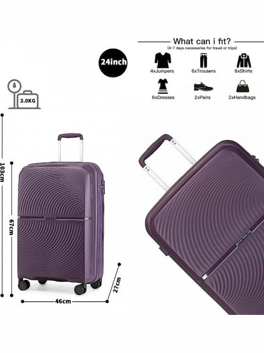 Miss Lulu British Traveller Medium Hard Suitcase Travel Purple with 4 Wheels Height 66cm