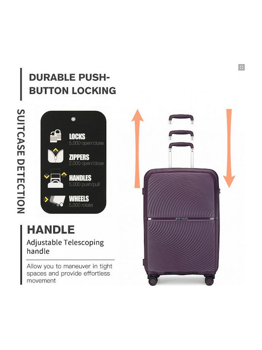 Miss Lulu British Traveller Medium Hard Suitcase Travel Purple with 4 Wheels Height 66cm