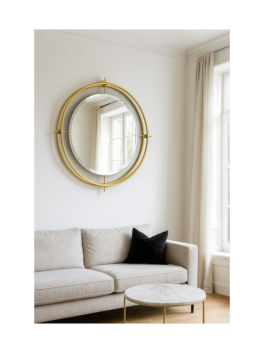 SteweHome Oglindă de Perete cu Ramă Metalică Galbenă și Iluminare LED Diametru 65cm