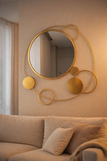 SteweHome Round Wall Mirror Yellow Diameter 87cm SteweHome Round Wall Mirror Yellow Diameter 87cm
