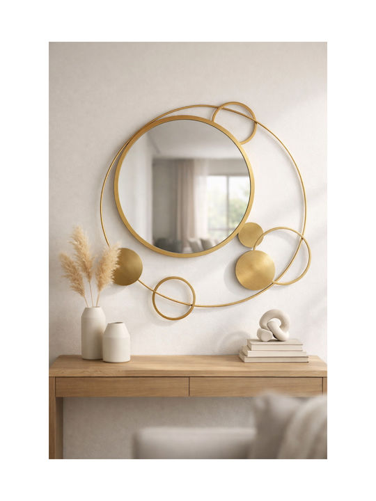 SteweHome Wall Mirror with Yellow Metallic Frame Diameter 87cm
