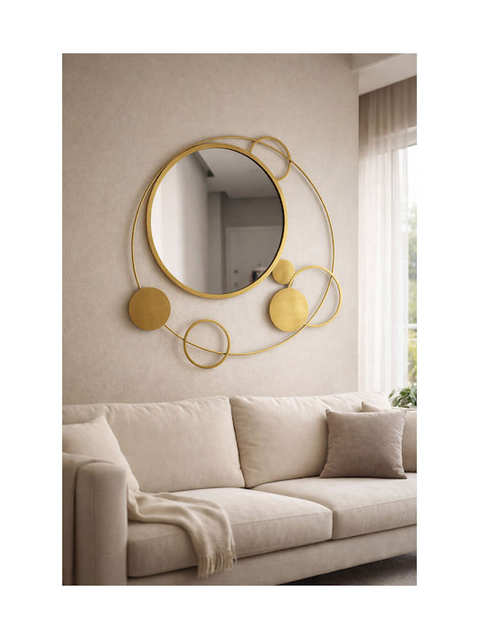 SteweHome Wall Mirror with Yellow Metallic Frame Diameter 87cm