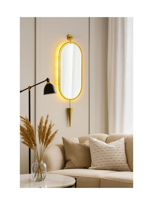 SteweHome SteweHome Wandspiegel Oval mit Gelbem Metallrahmen & LED Beleuchtung 80x30cm