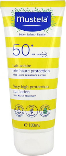 Mustela SPF50+ Αδιάβροχο Βρεφικό Αντηλιακό Γαλάκτωμα για Πρόσωπο & Σώμα 100ml
