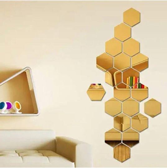 Stewehome Decorative Hexagonal Acrylic Plastic Wall Stickers Gold 12.5x11 Cm