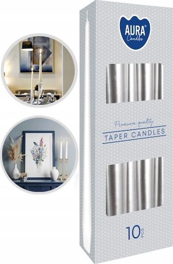Aura Glass Διακοσμητικό Κερί Κηροπηγίου Ασημί 24.5εκ. 53gr 10τμχ