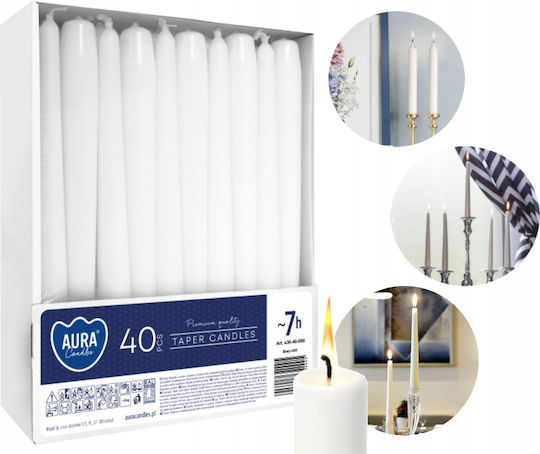 Aura Glass Lumânare Decorativă Conică Albă 40 Bucăți