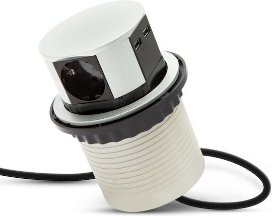 Delight Bandă de Alimentare cu 3 Prize cu 2 USB-A și Cablu de 1.5m Argintiu