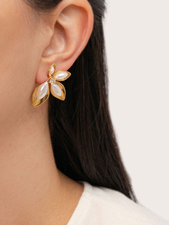 Excite-Fashion Stud Earrings Made of Gold Plated Steel with Pearls