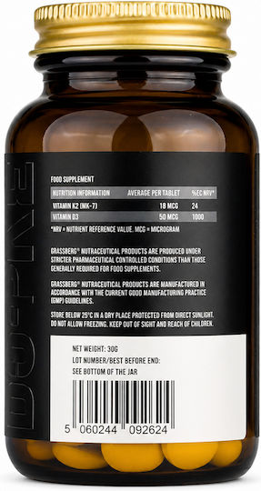 Grassberg Vitamin D3 + K2 Витамин за Здравето на костите 60 Таблетки