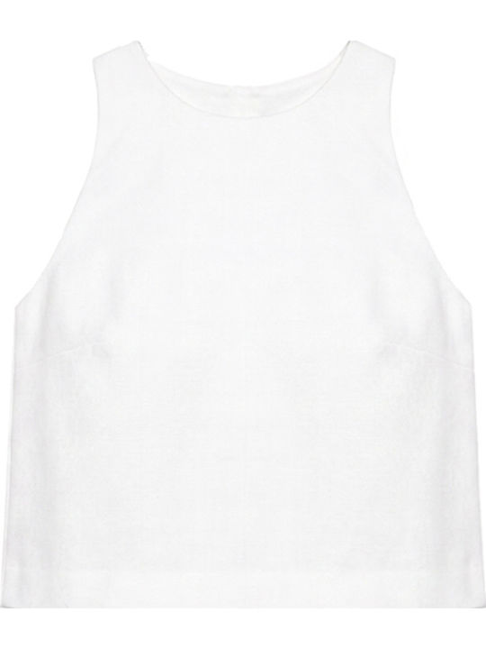 Women's Cotton Sleeveless Crop Top with Neck Tie White
