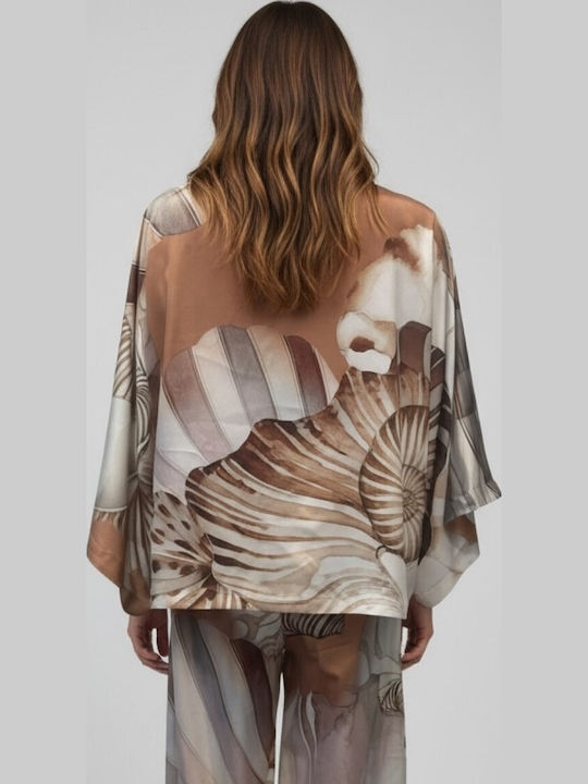 Damen Bluse Satin Beige