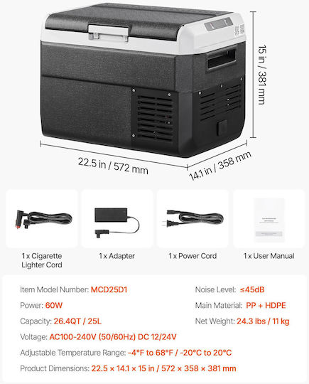 Vevor Tragbarer Kühlschrank 25lt 100-240V / 12V
