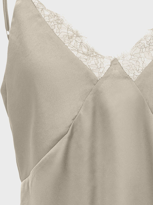 Women's Satin Blouse with Lace Oatmeal Cream