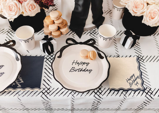 Party Napkins Happy Birthday Black Bow 16.5×16.5cm 12 Pieces