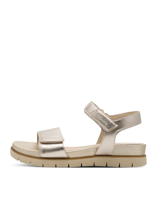 Leder Flache Sandalen Für Damen Gold