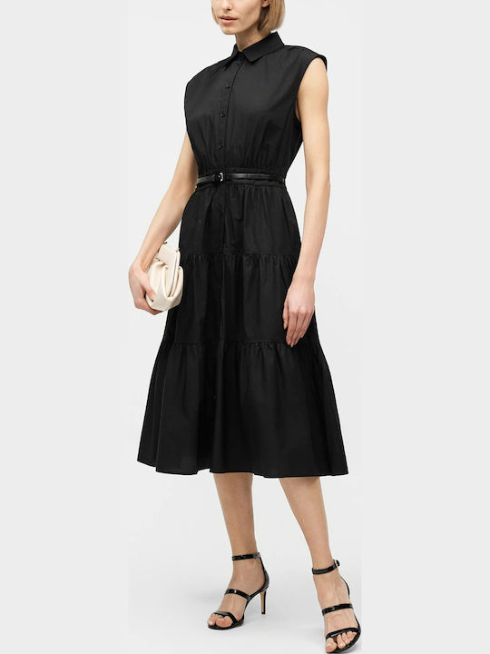 Summer Midi Shirt Dress Sleeveless Black