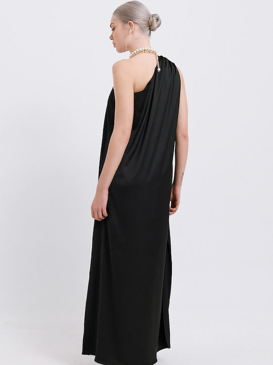Summer Maxi Dress for Wedding - Christening Satin Black