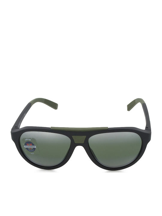 Unisex Sunglasses with Green Horn-Rimmed Frame and Green Mirror Lens