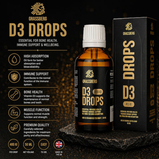 Grassberg Vitamin D3 Витамин за Здравето на костите 400иу 50мл