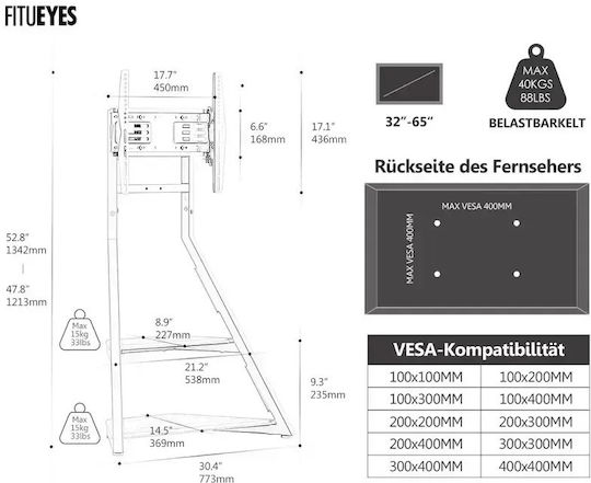 Fitueyes F82F2444L Βάση Τηλεόρασης Δαπέδου έως 65" Μαύρο