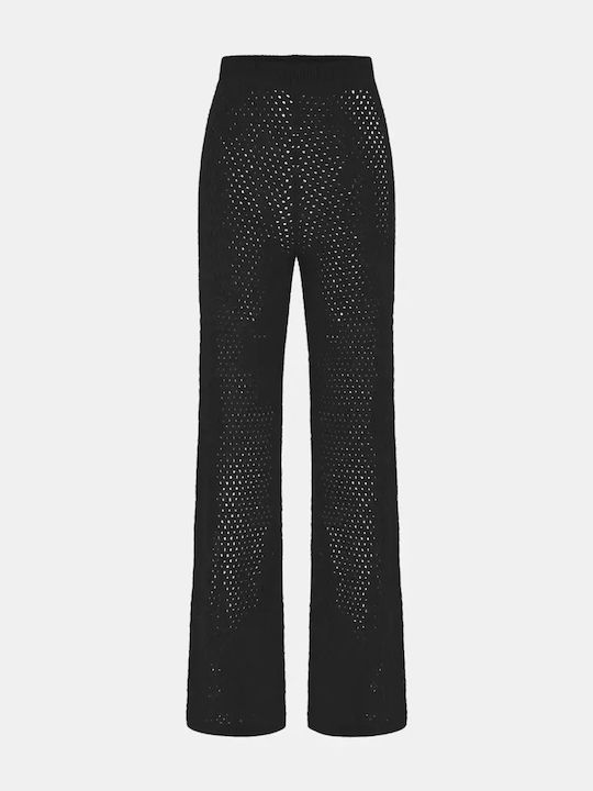 Damen Hochgeschnittenes Stoff Capris in Loose Passform Schwarz