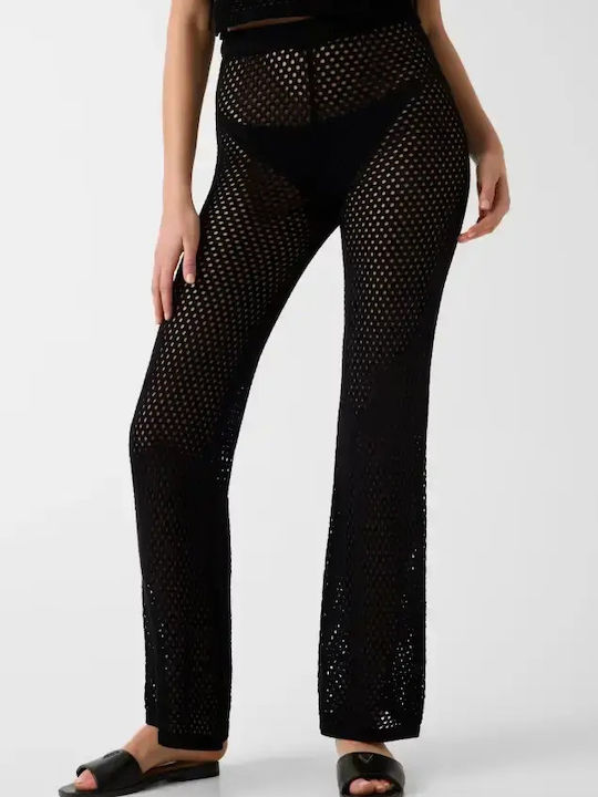 Damen Hochgeschnittenes Stoff Capris in Loose Passform Schwarz