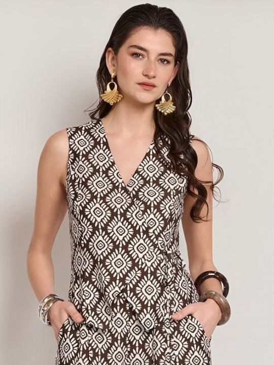 Women's Brown Set with Trousers with Rubber Band in Loose Fit