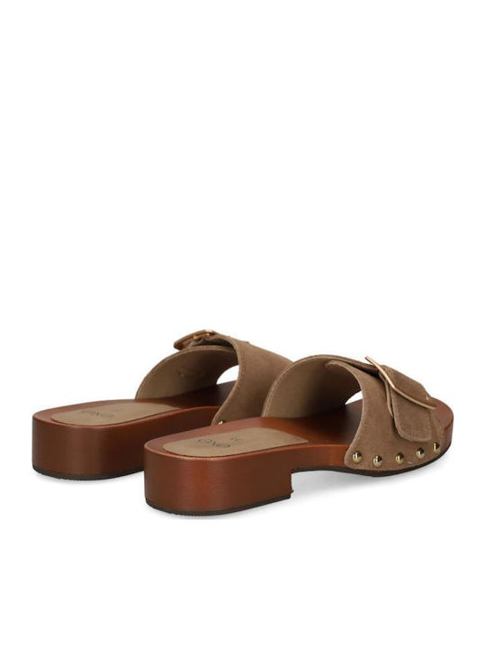Suede Mules με Χαμηλό Τακούνι σε Μπεζ Χρώμα