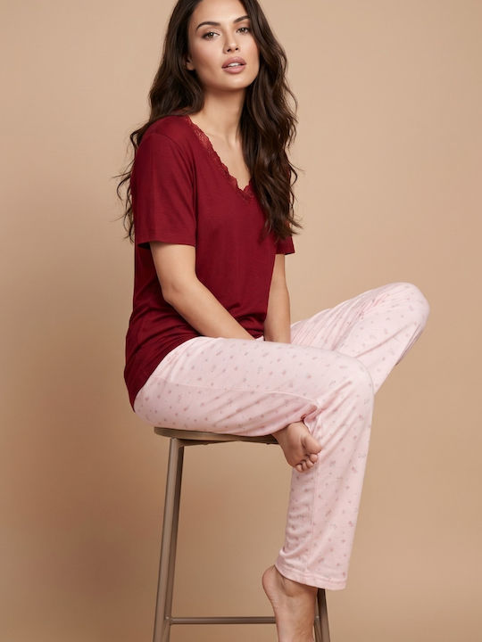 Siyah Inci Set Pijamale De Vară Dama Burgundy
