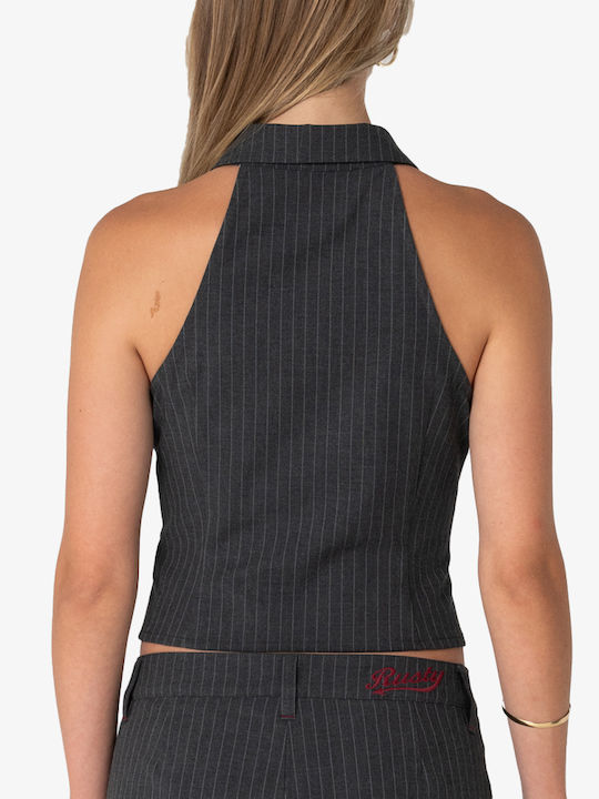 Sleeveless Women's Shirt Grey Pin Stripe Striped