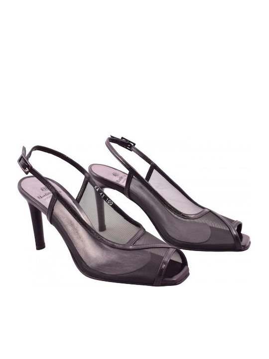 Peep Toe Γόβες με Ψηλό Τακούνι Μαύρες