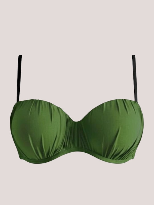 Top De Bikini Fără Bretele Cu Burete Verde