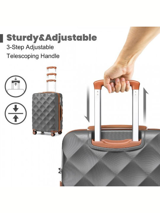 Miss Lulu British Traveller Large Hard Suitcase Grey and Brown with 4 Wheels Height 75cm