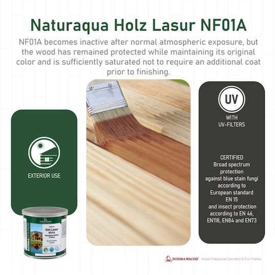Borma Wachs Naturaqua Holz Lasur Wood Preservative Water No53 Light Walnut NAT3634NC 2.5lt