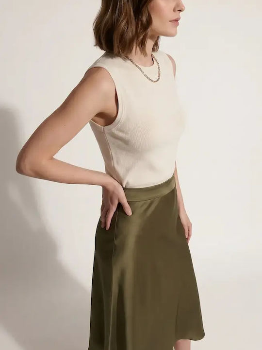 Satin Midi Khaki Skirt