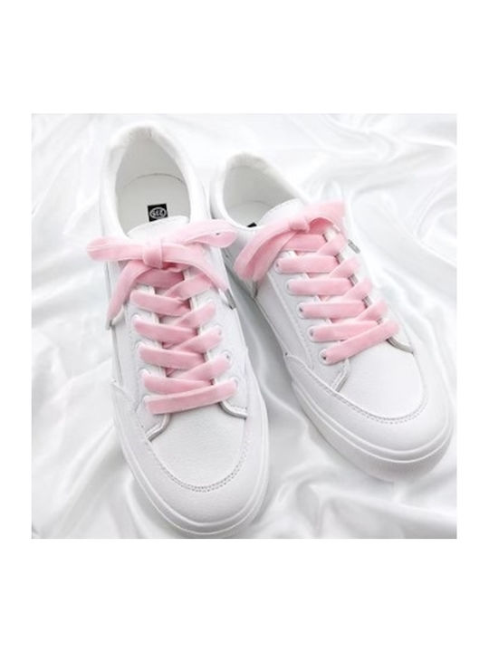 Set 2 Velvet Shoelaces 1 Cm Wide 120 Cm Long Pink