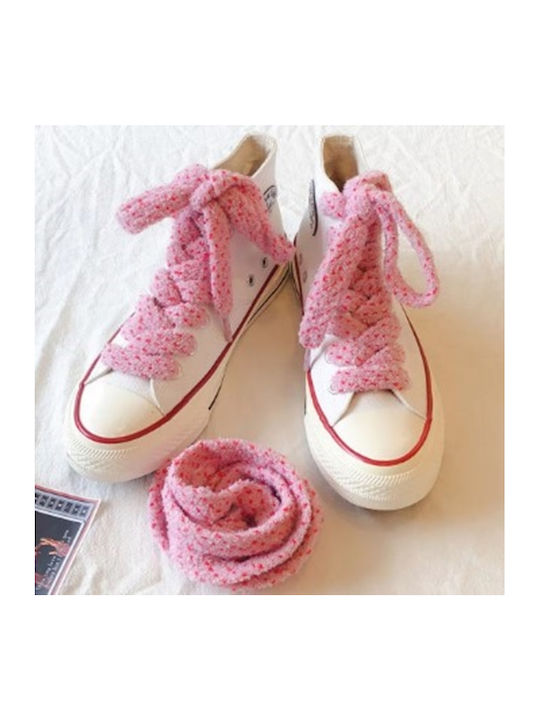 Set 2 Plush Fluffy Shoelaces 1 Cm Wide 120 Cm Long Pink Red